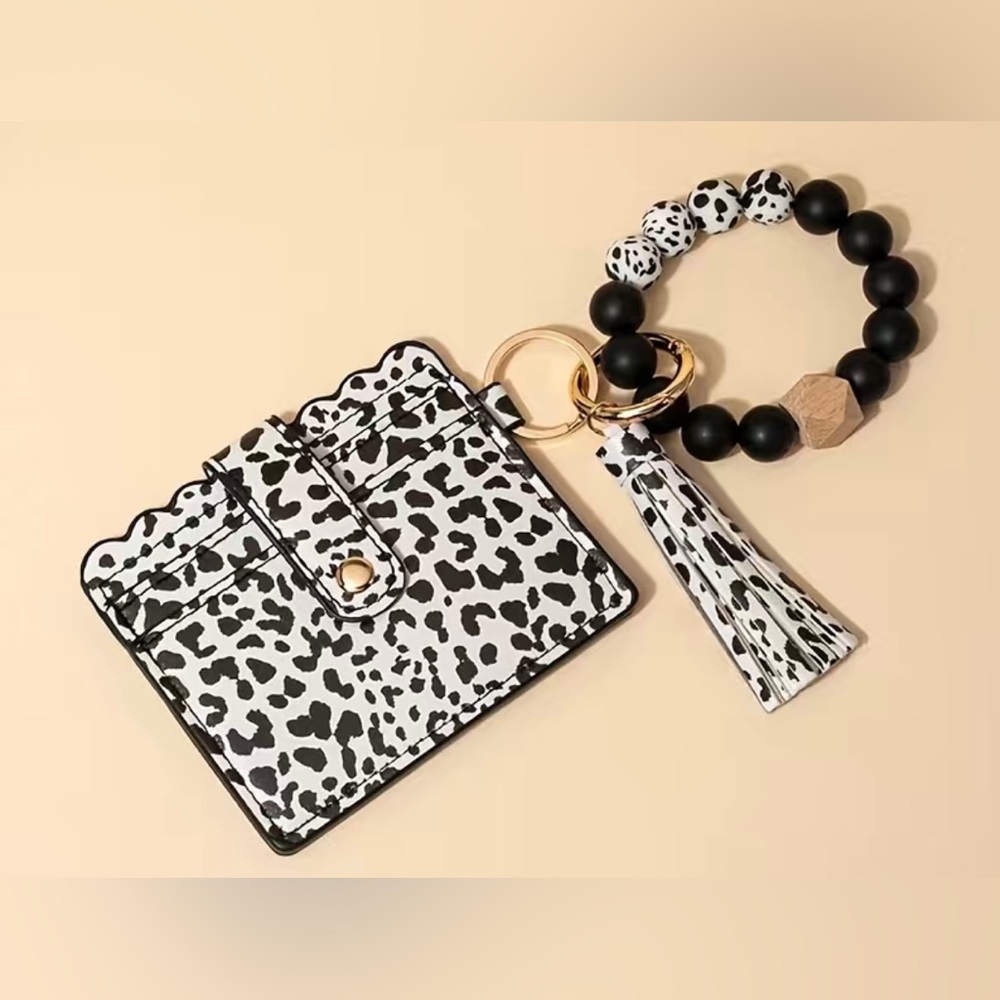 Brand New Black Leopard Tassel Silicone Bracelet Cardholder-Wallet Keychain - Picture 1 of 6